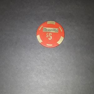 $5 RED & GOLD BRASS HARRAH'S LAS VEGAS CASINO CHIP